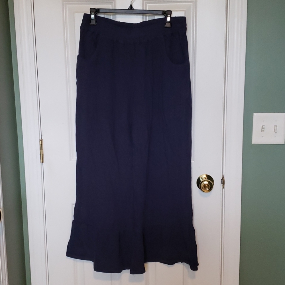 Linen feel ruffle bottom pant